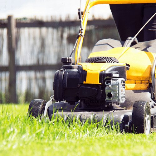 Lawn mowing with a push lawn mower in backyard of a house in Frankston